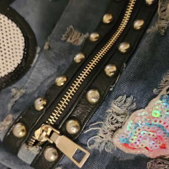Unique Stunning Backpack. Distressed Soft Denim. Patches. Embroidery Bling Euc - Picture 10 of 13